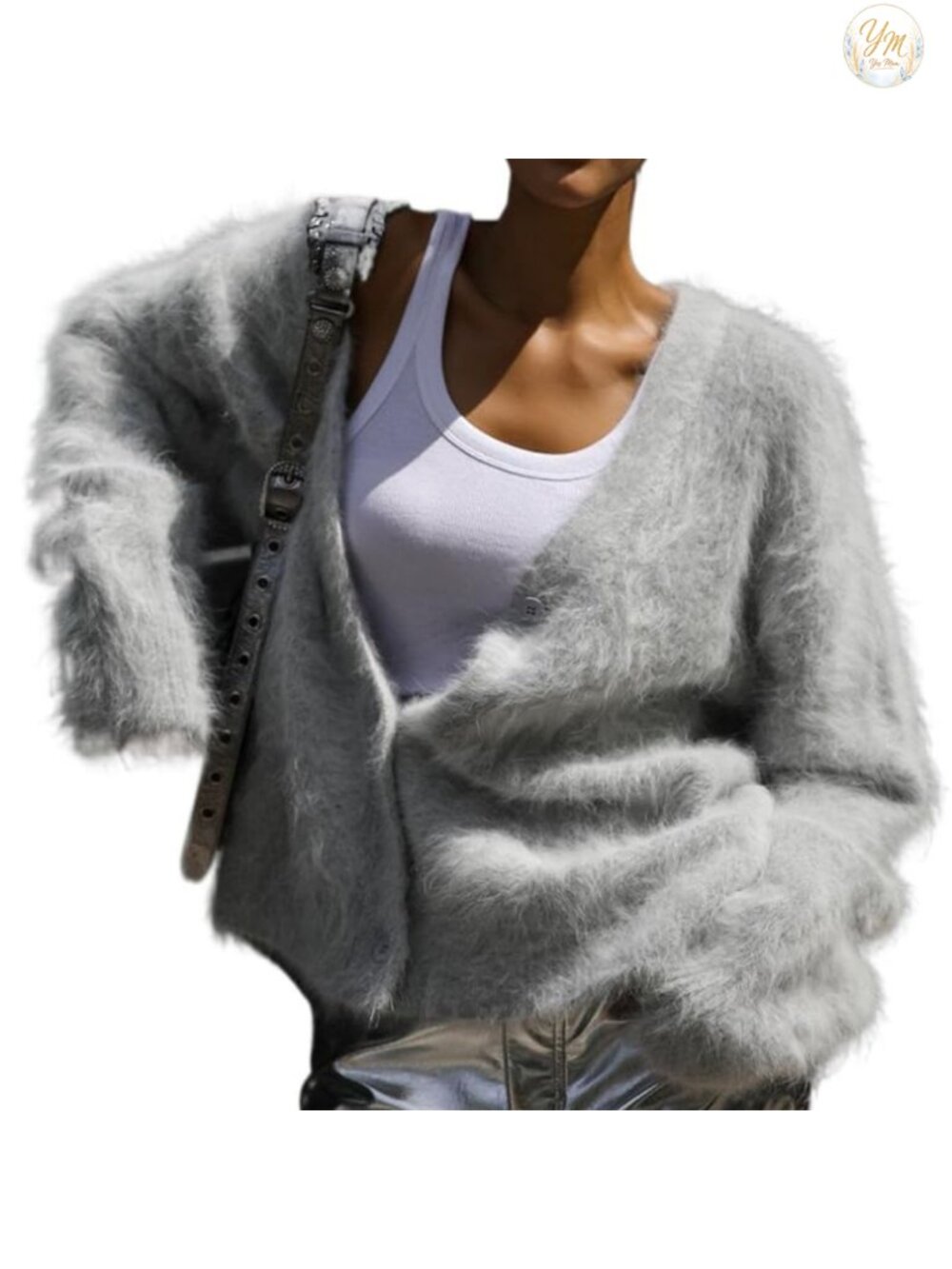 Fuzzy Mohair Cardigan V-Neck Button Down Oversized Sweater